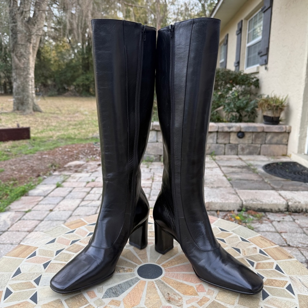 Bally Steviera Boots Black Leather Knee High Block Heel Made in Italy US 6 NWOB - Picture 10 of 13